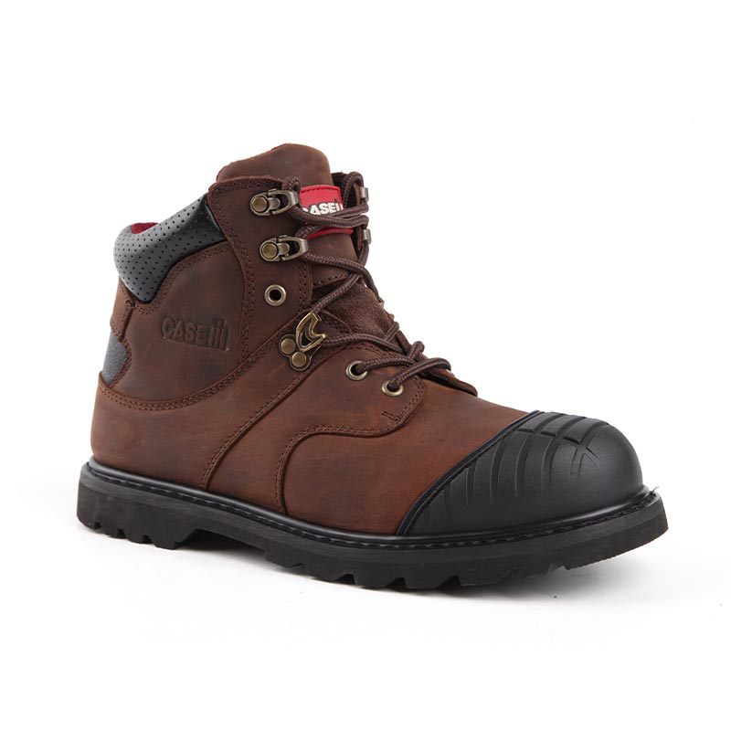 Botas de trabalho de construção em couro bovino de flor integral e biqueira de aço