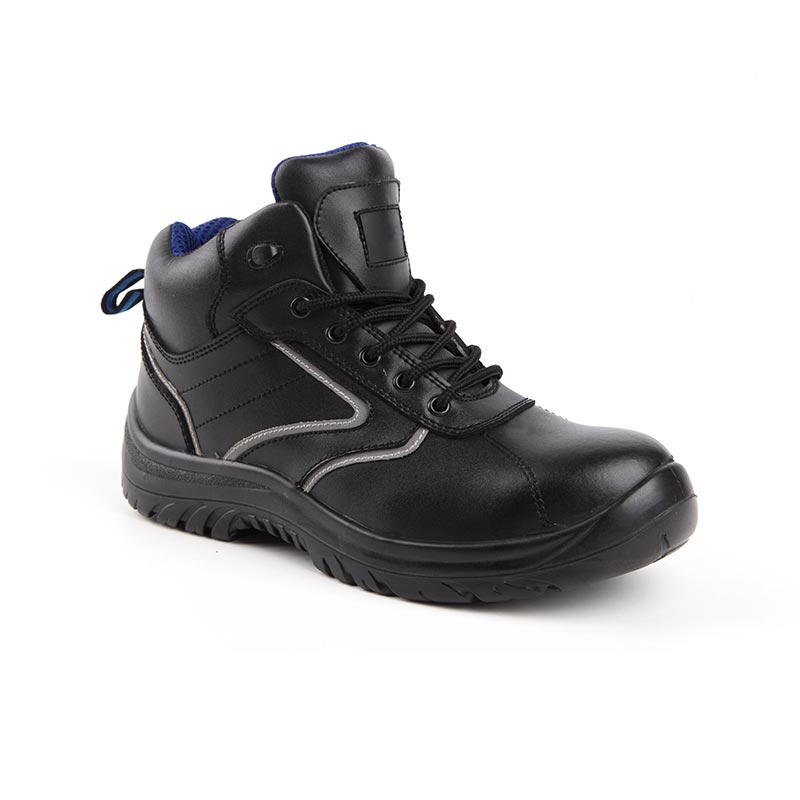Sapatos de segurança antiderrapantes e antiestáticos em couro bovino de corte médio