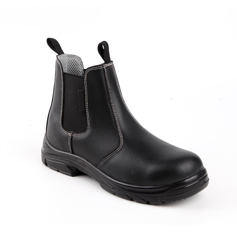 Botas de trabalho de construção antiderrapantes de couro liso de corte médio